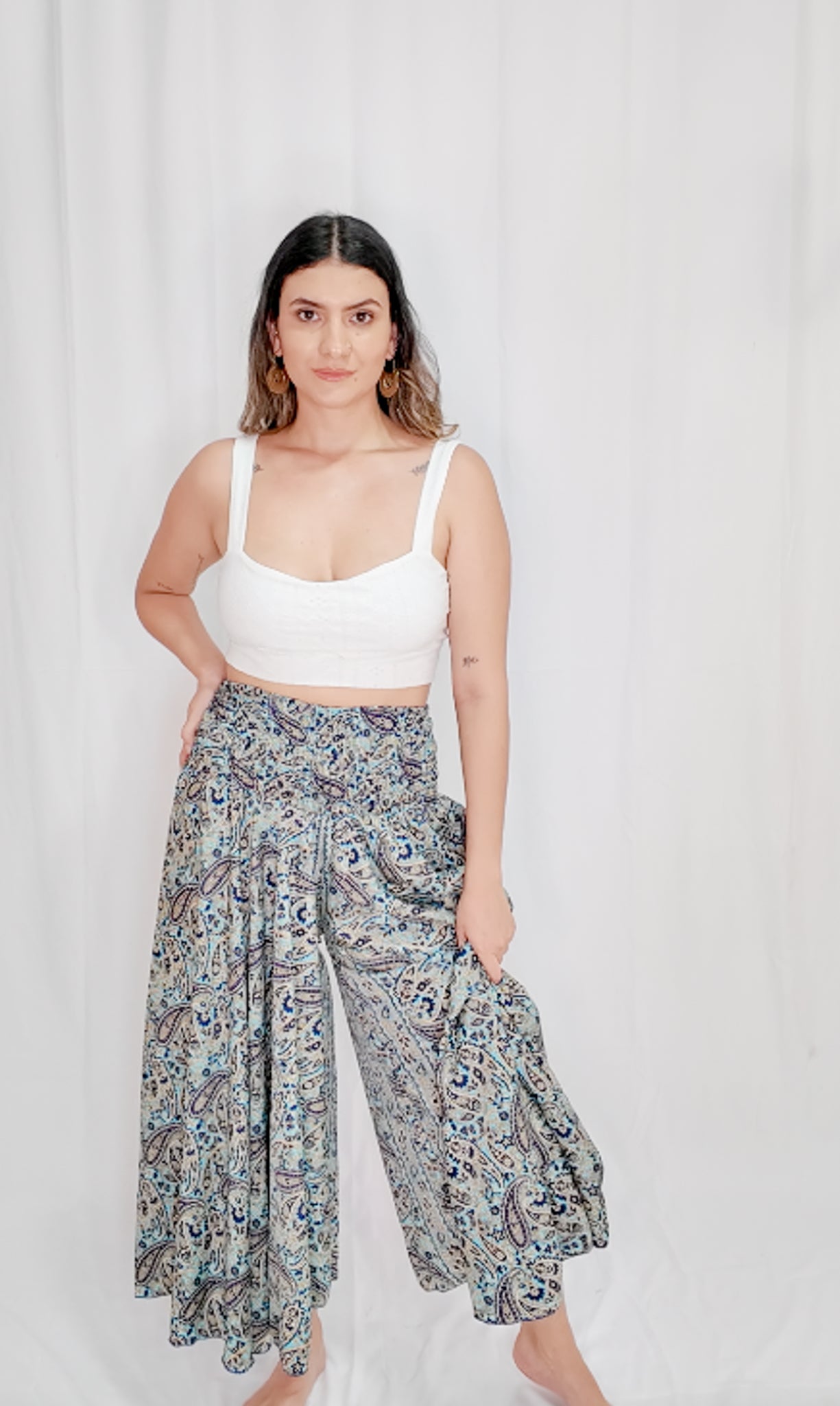 Pantalón Falda Seda Azul Aguamarina/Azul