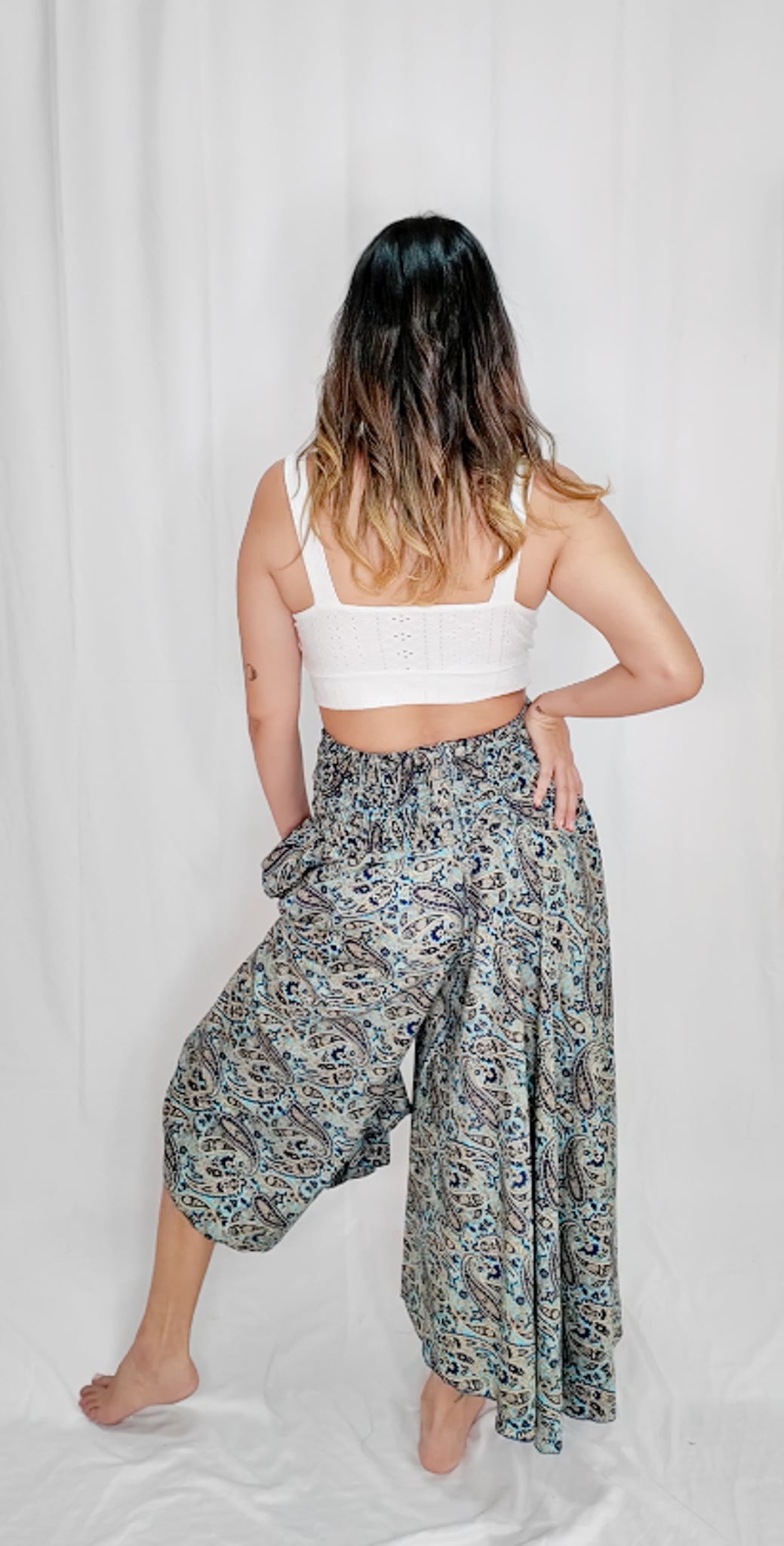 Pantalón Falda Seda Azul Aguamarina/Azul