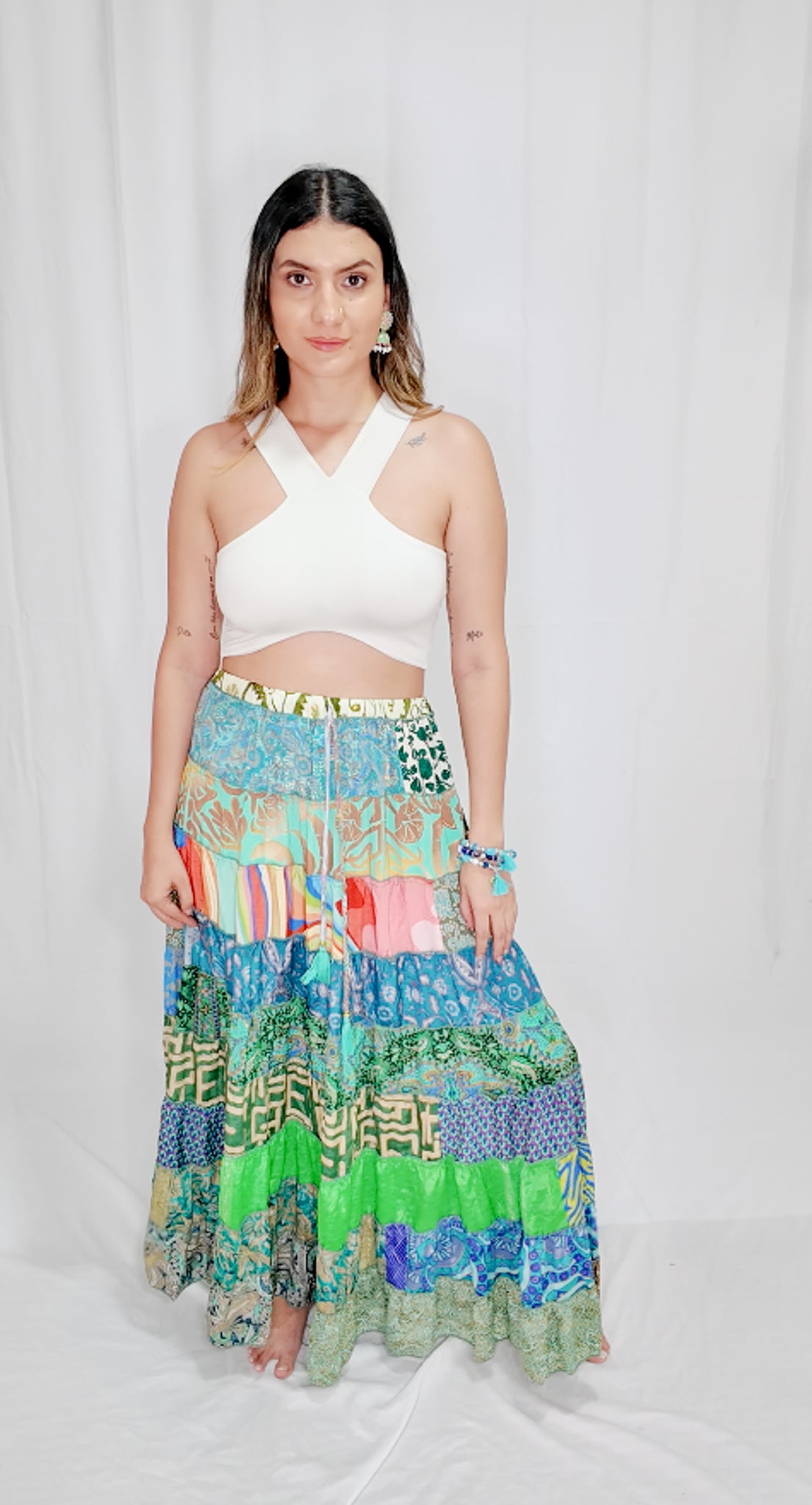 Falda Seda Retazos Tonos Azul/Verde 4