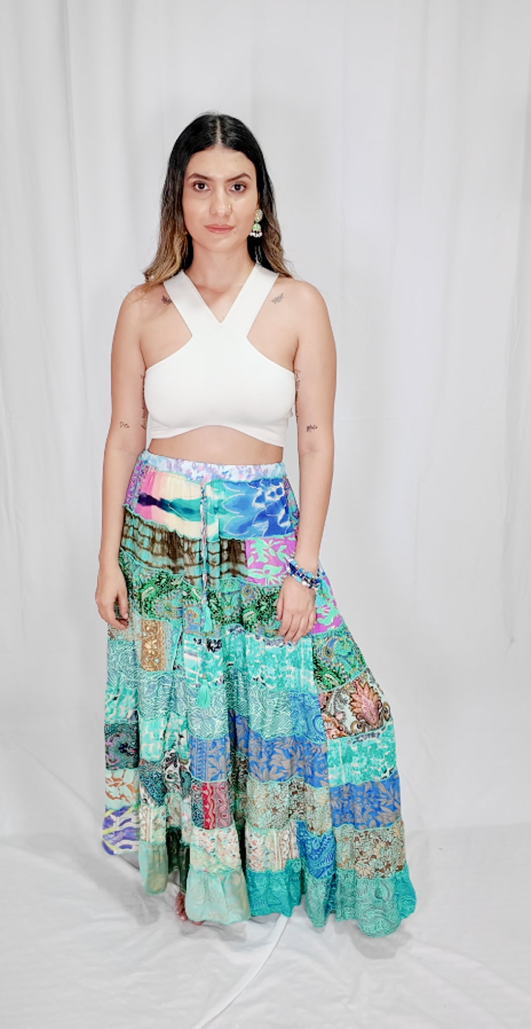 Falda Seda Retazos Tonos Azul/Verde 5