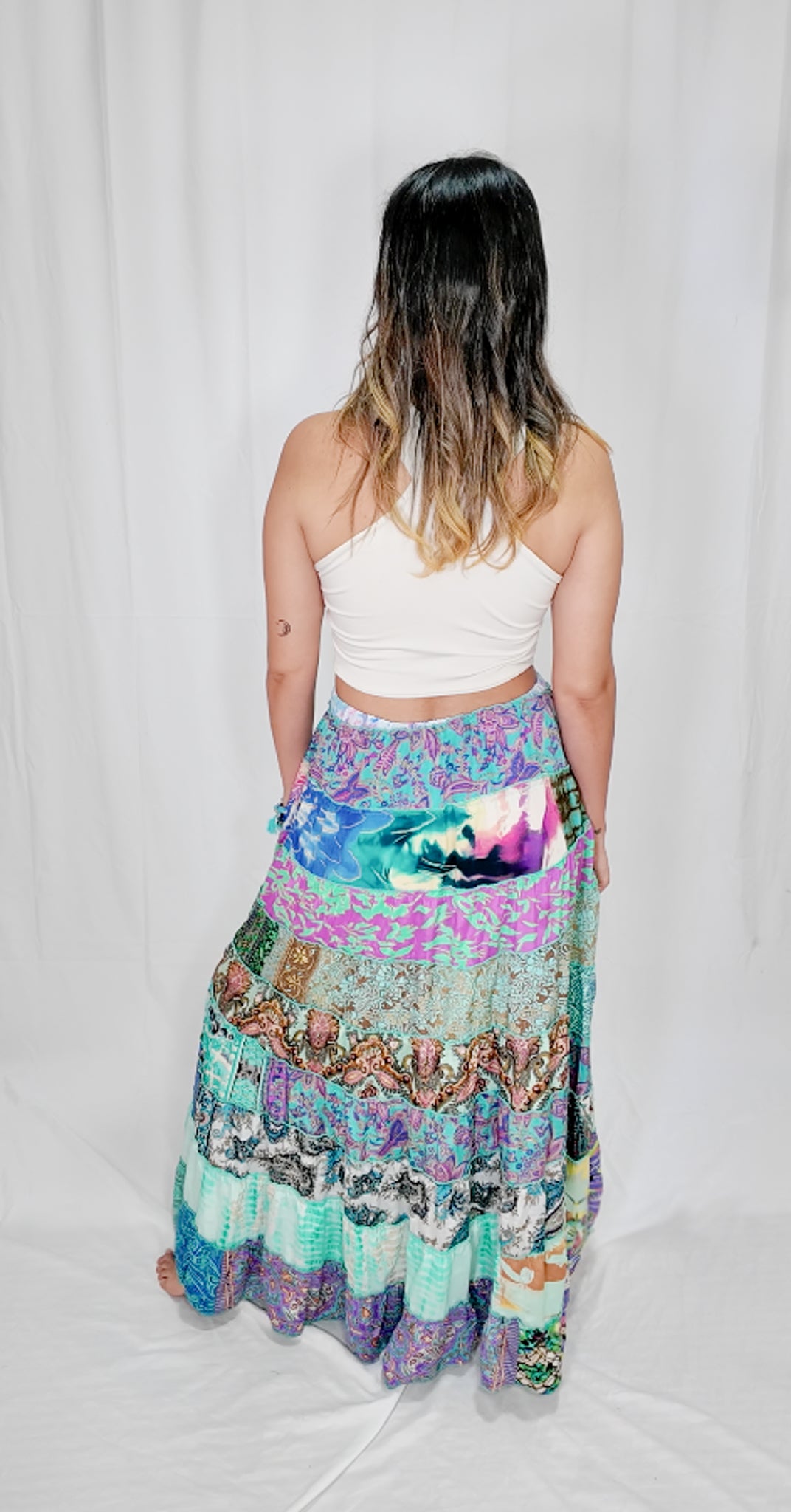 Falda Seda Retazos Tonos Azul/Verde 5
