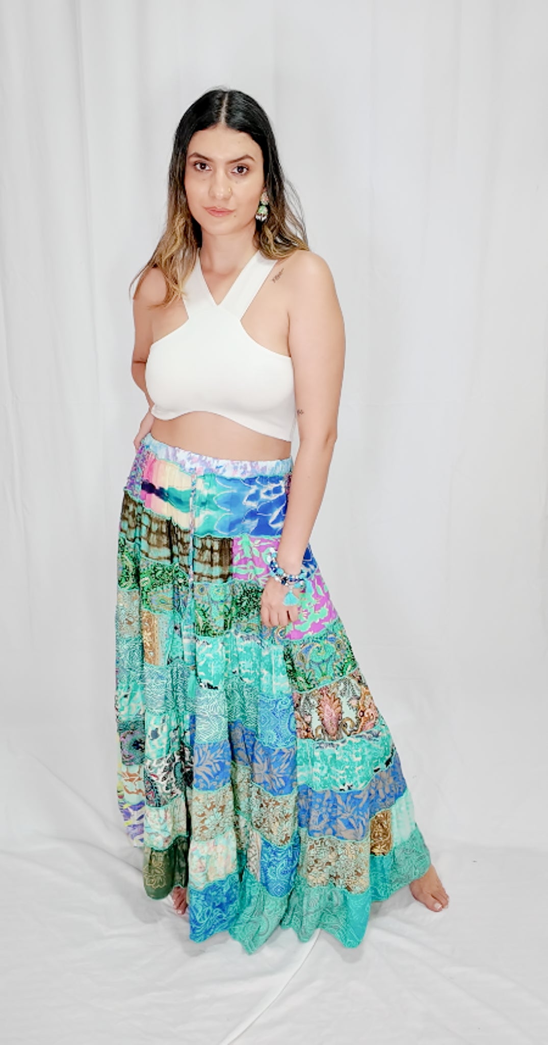 Falda Seda Retazos Tonos Azul/Verde 5