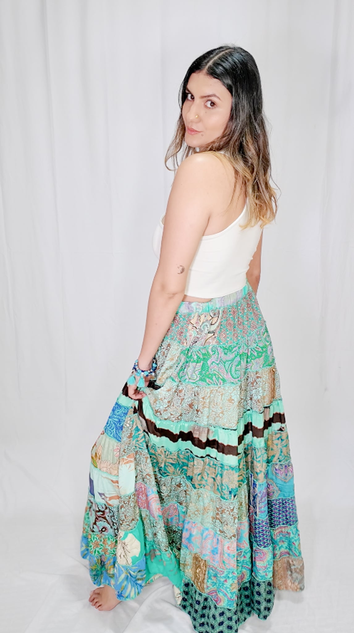 Falda Seda Retazos Tonos Azul/Verde 6