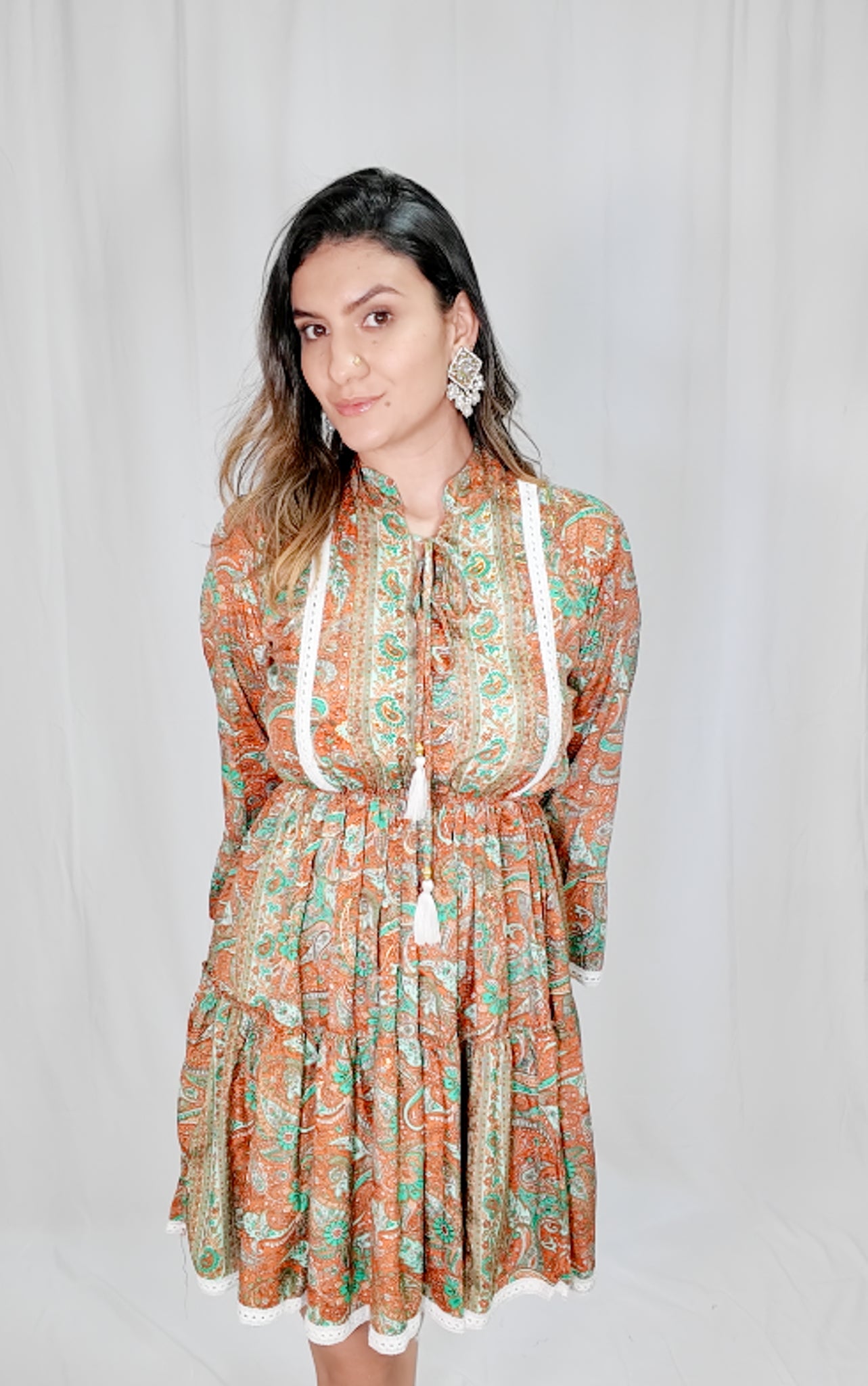 Vestido Corto Boleros Naranja/Verde