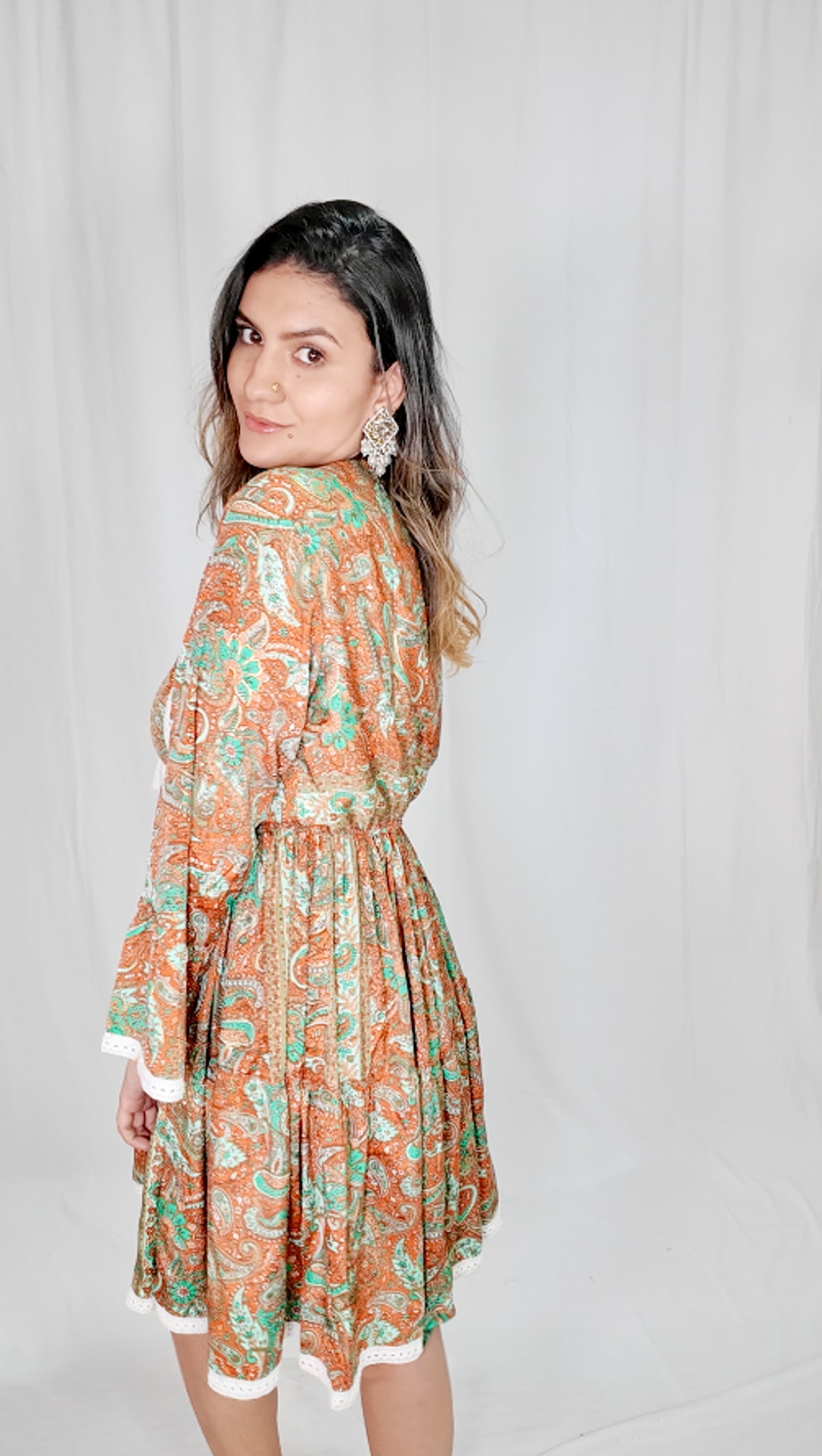 Vestido Corto Boleros Naranja/Verde