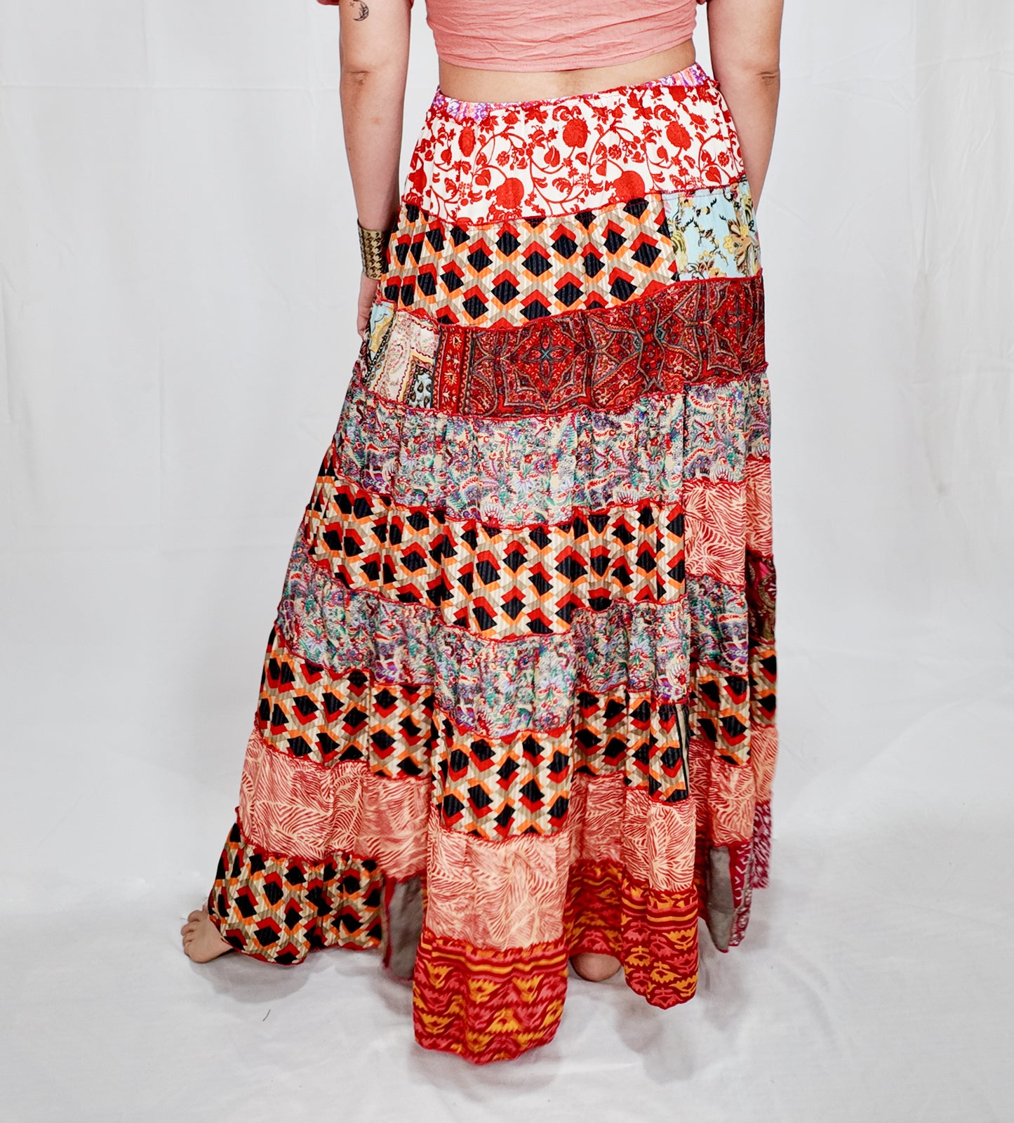 Falda Seda Retazos Tonos Rojos 10