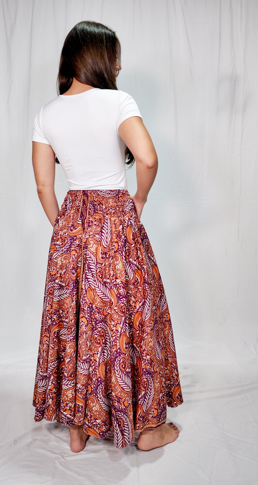 Pantalón Falda Seda Naranja/Morado