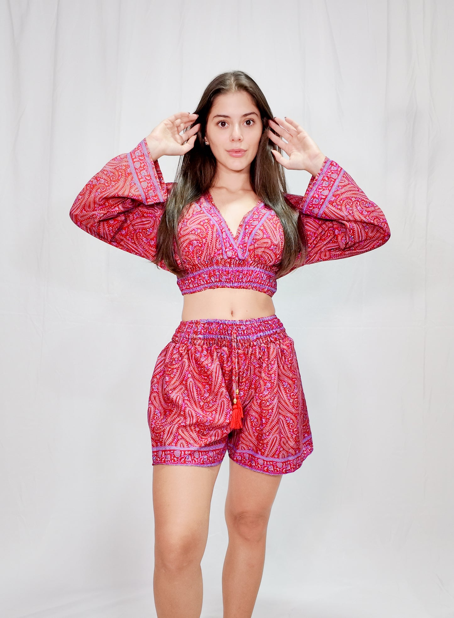 Conjunto Short + Blusa en Seda Rojo