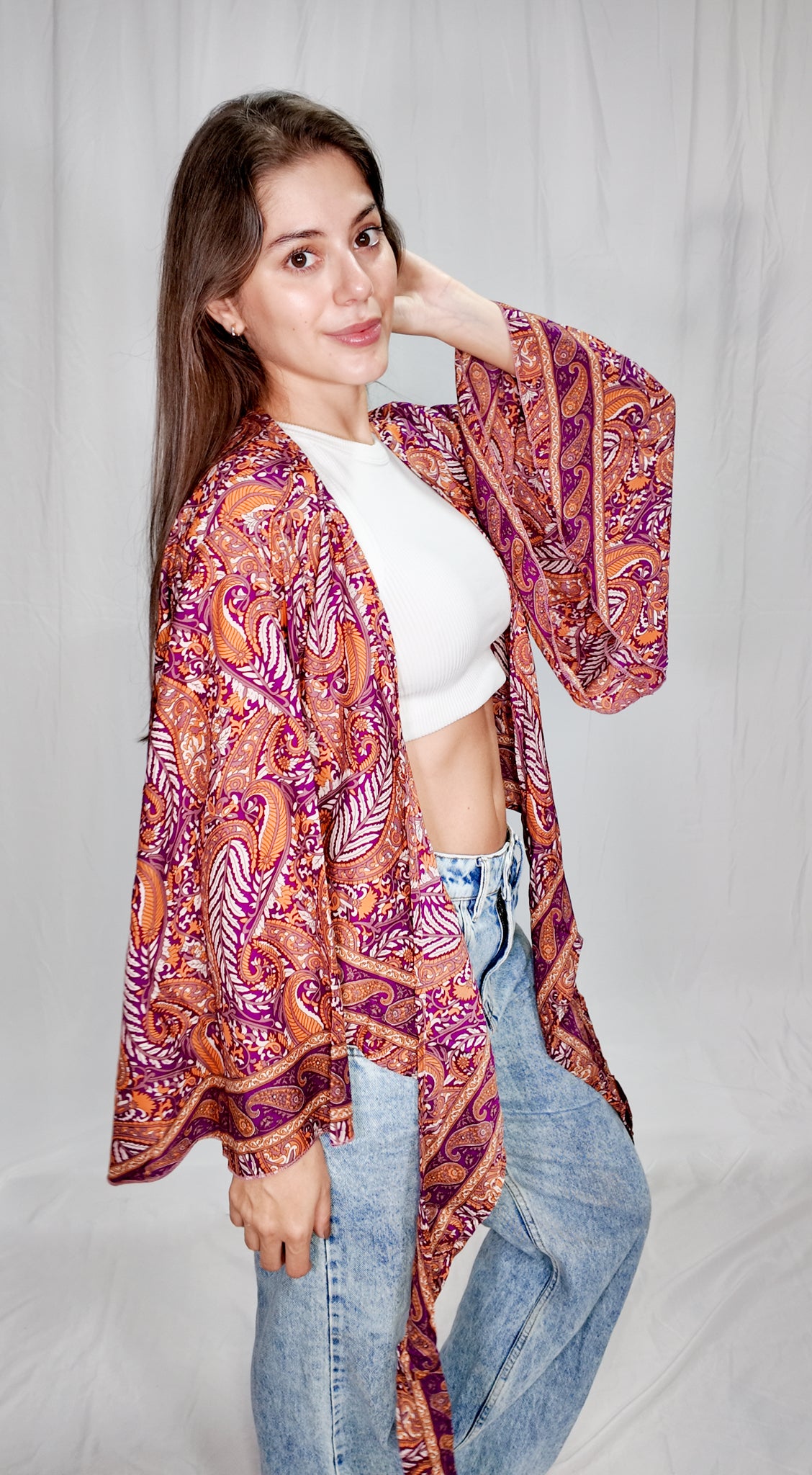 Blusas en seda Wrap Top Naranja/Morado
