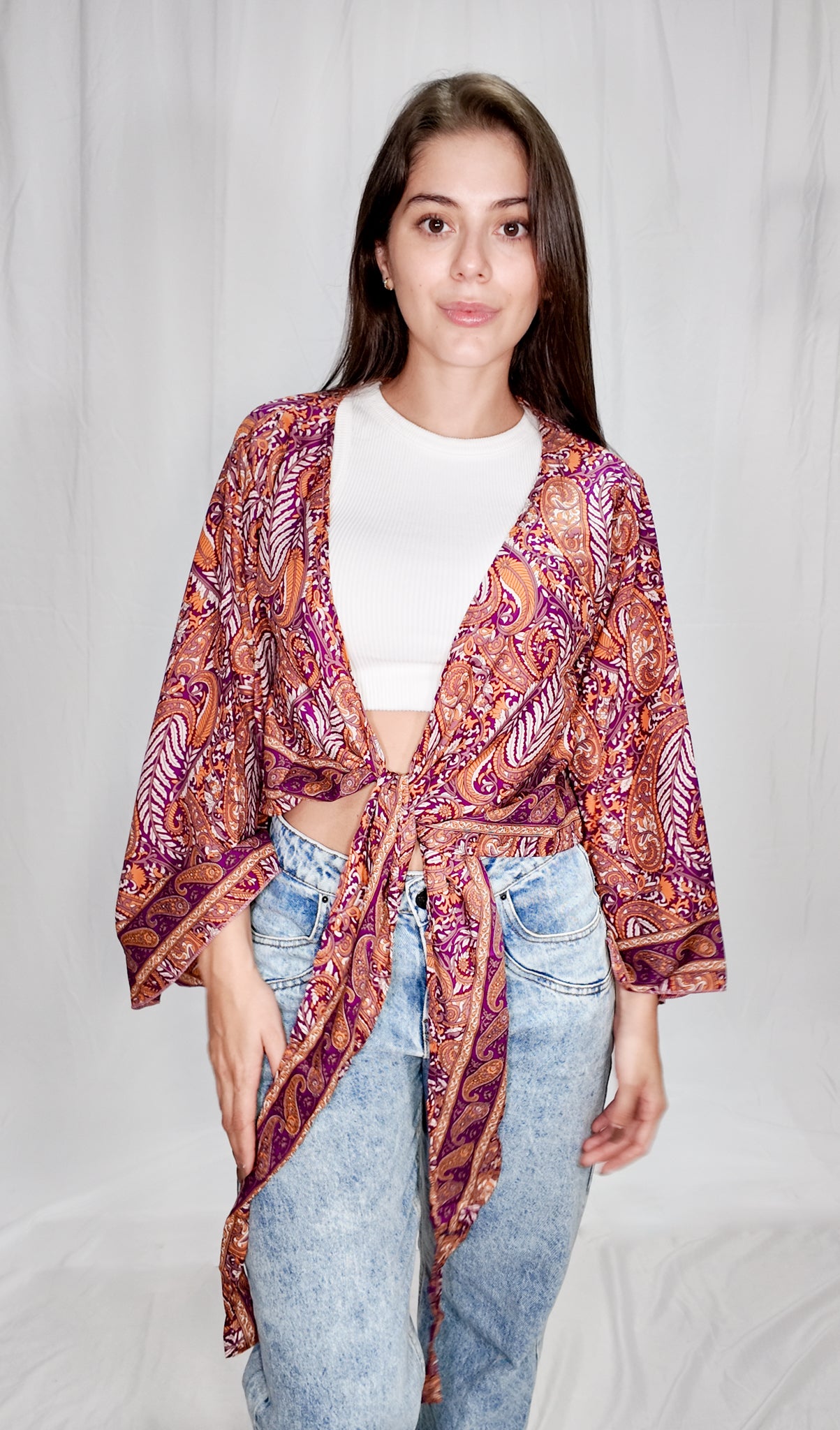 Blusas en seda Wrap Top Naranja/Morado