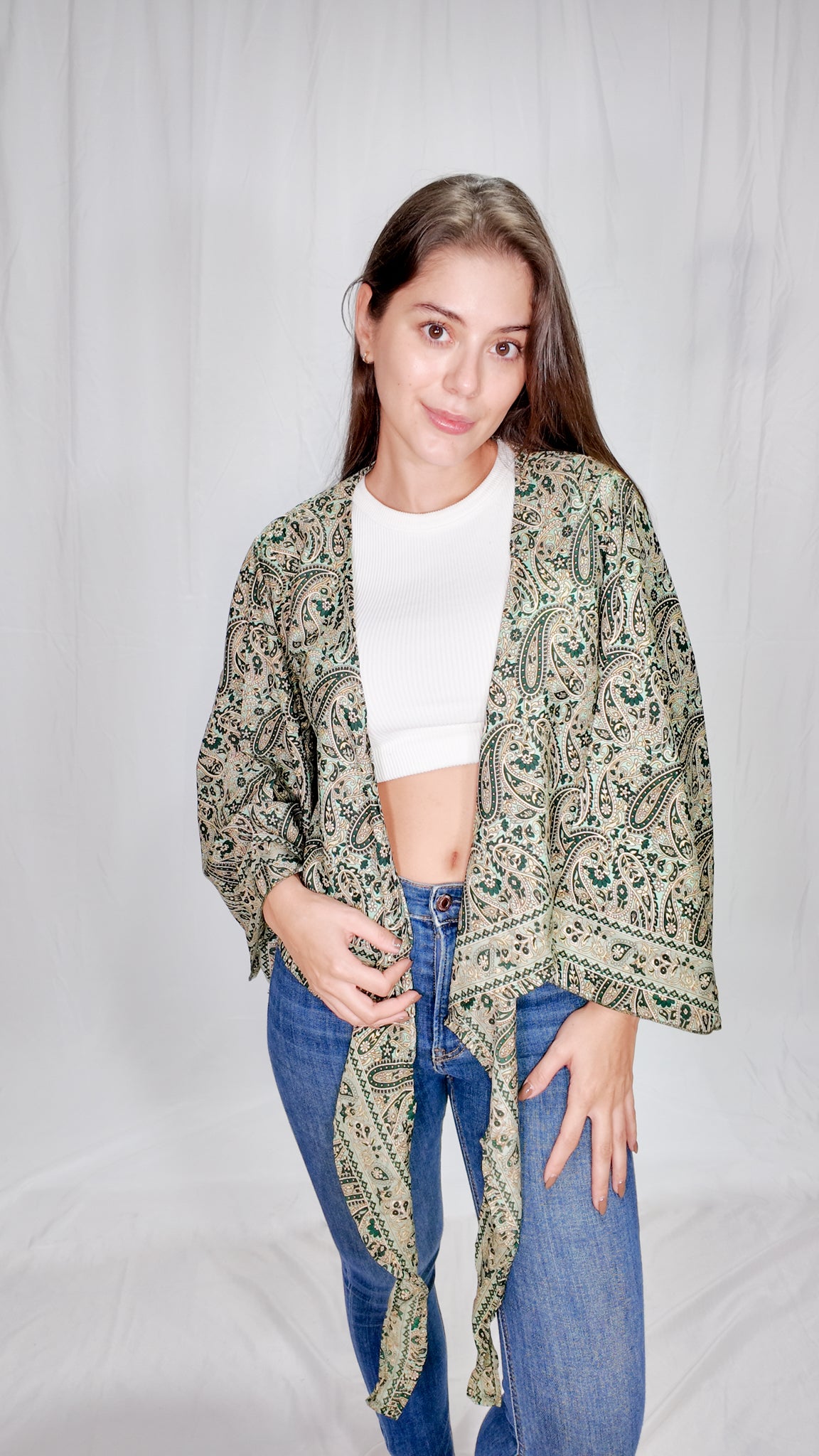 Blusas en seda Wrap Top Verde Oscuro/Menta