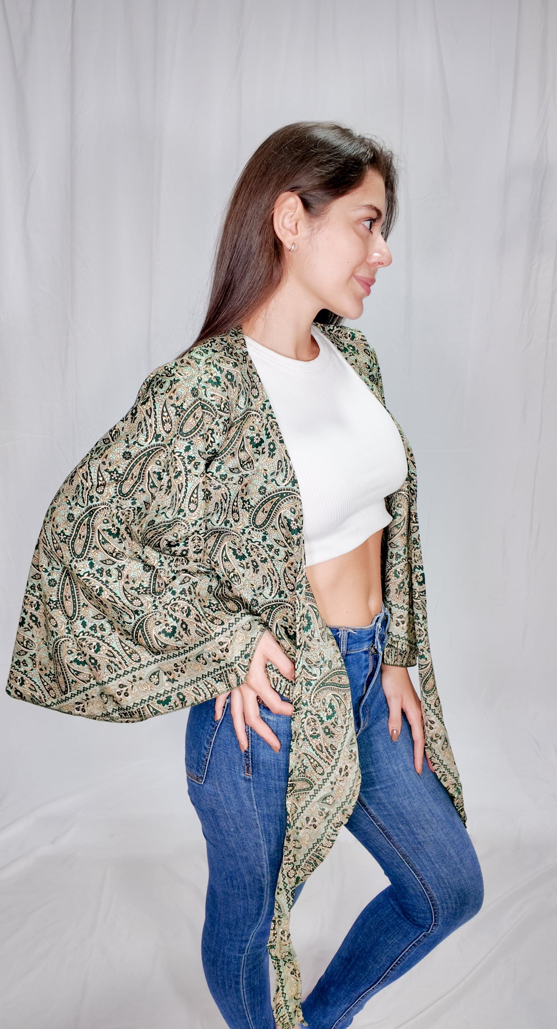 Blusas en seda Wrap Top Verde Oscuro/Menta