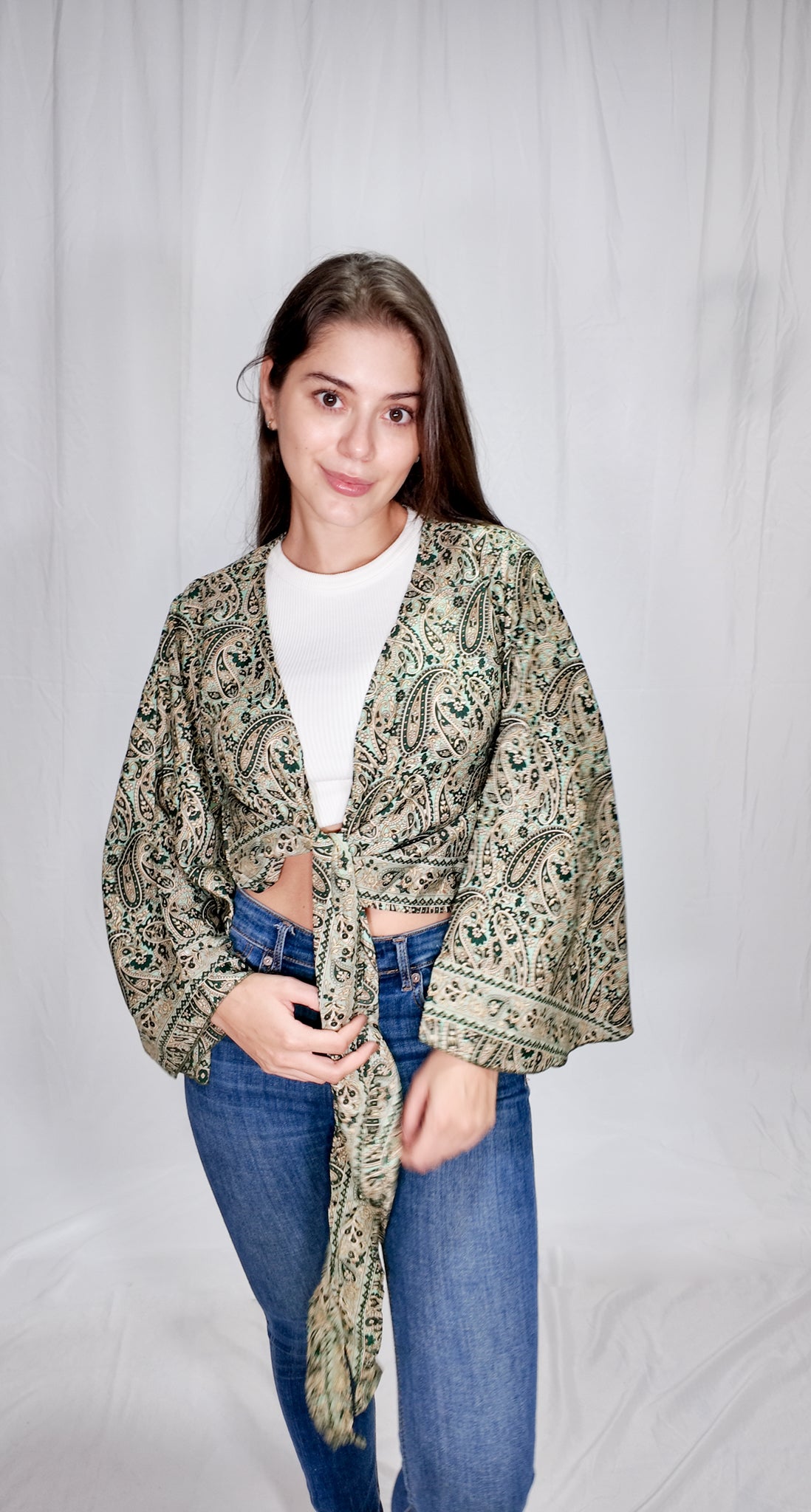 Blusas en seda Wrap Top Verde Oscuro/Menta