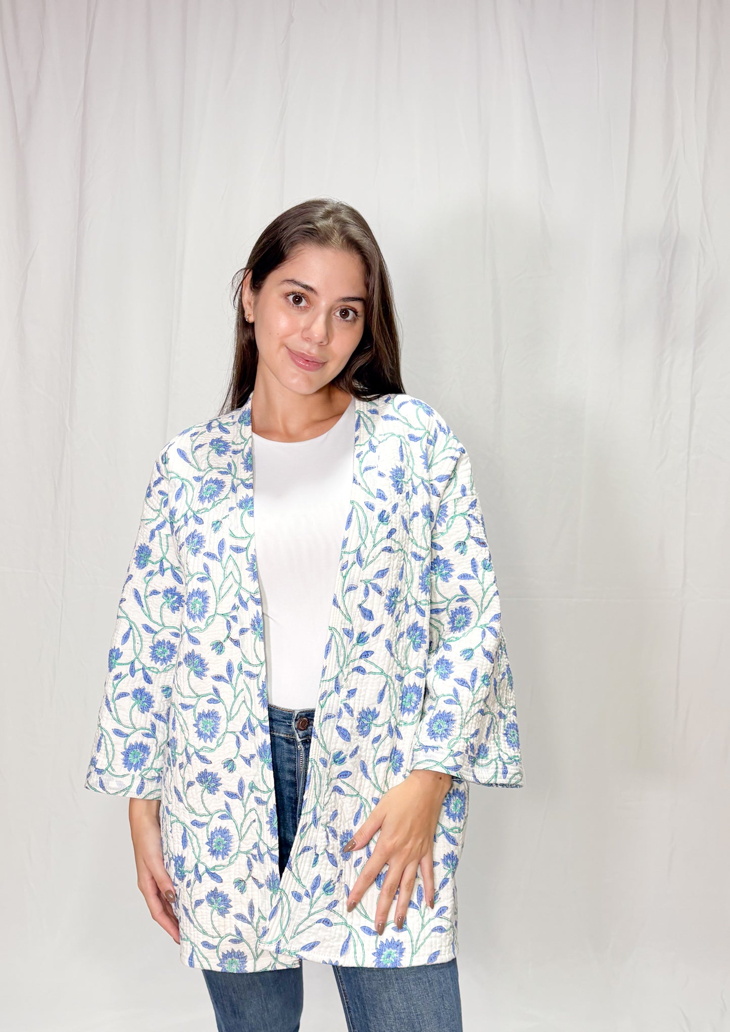 Chaqueta Oversize Algodón Block Printed Azules