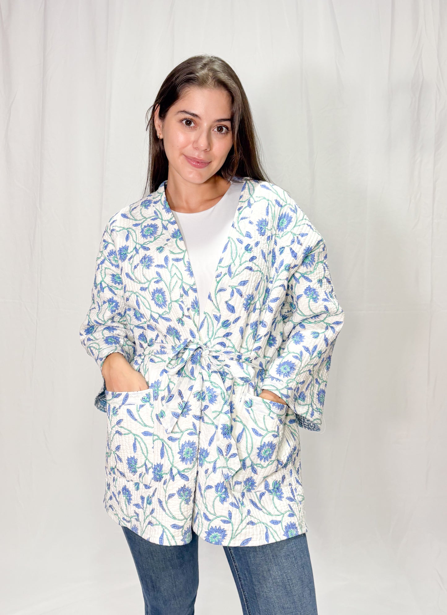 Chaqueta Oversize Algodón Block Printed Azules