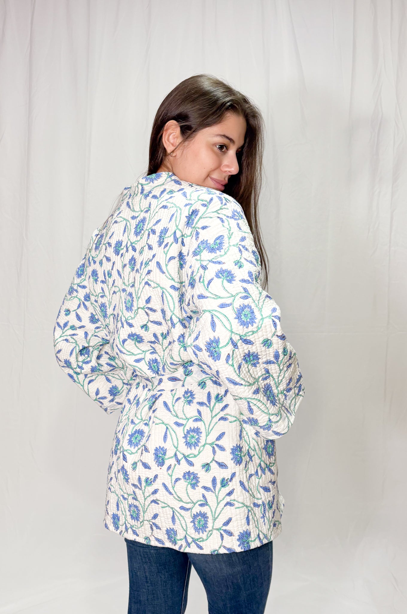 Chaqueta Oversize Algodón Block Printed Azules