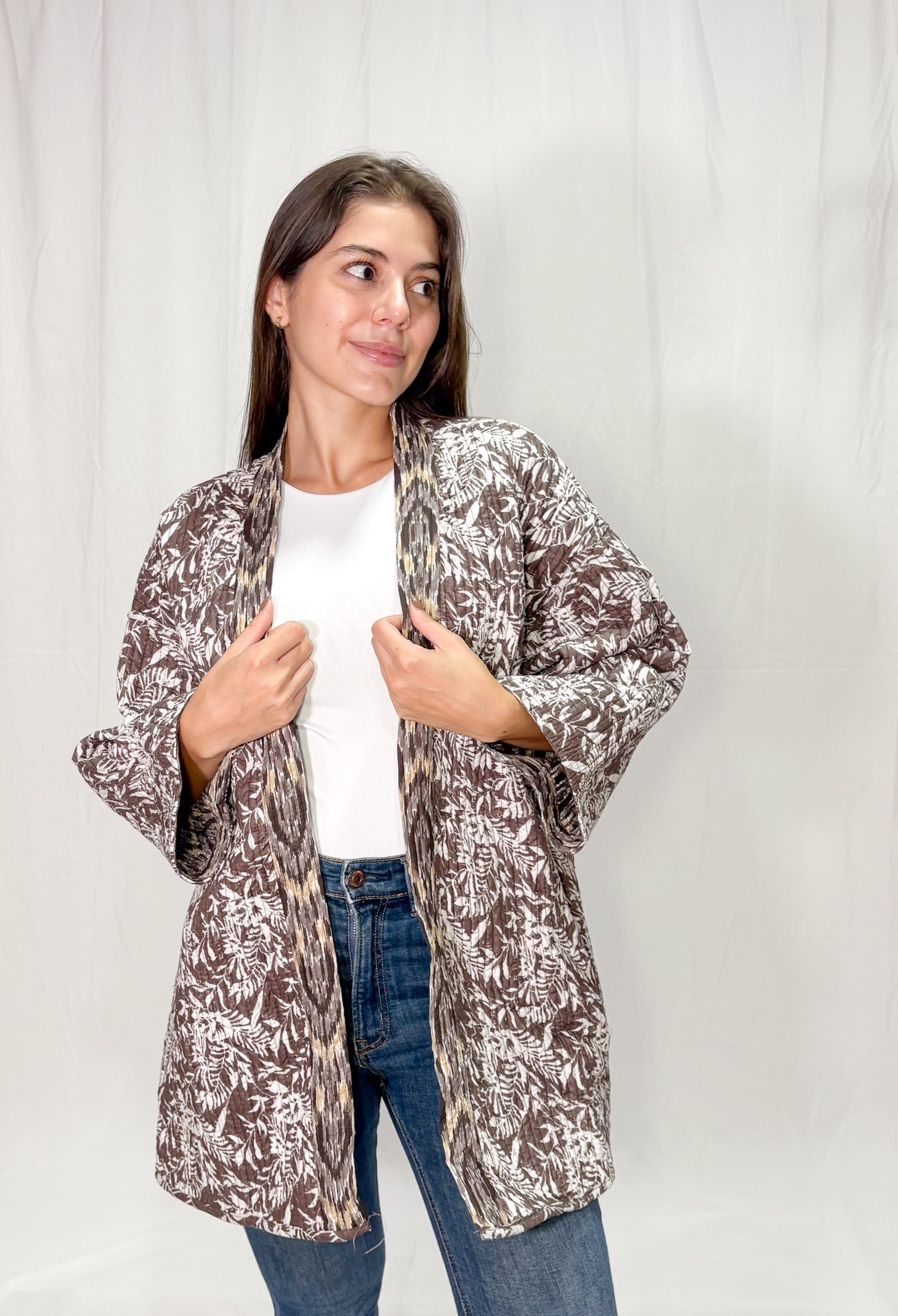 Chaqueta Oversize Algodón Block Printed Café