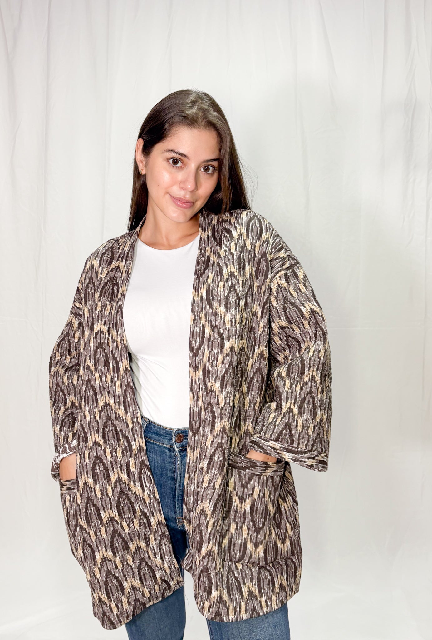 Chaqueta Oversize Algodón Block Printed Café