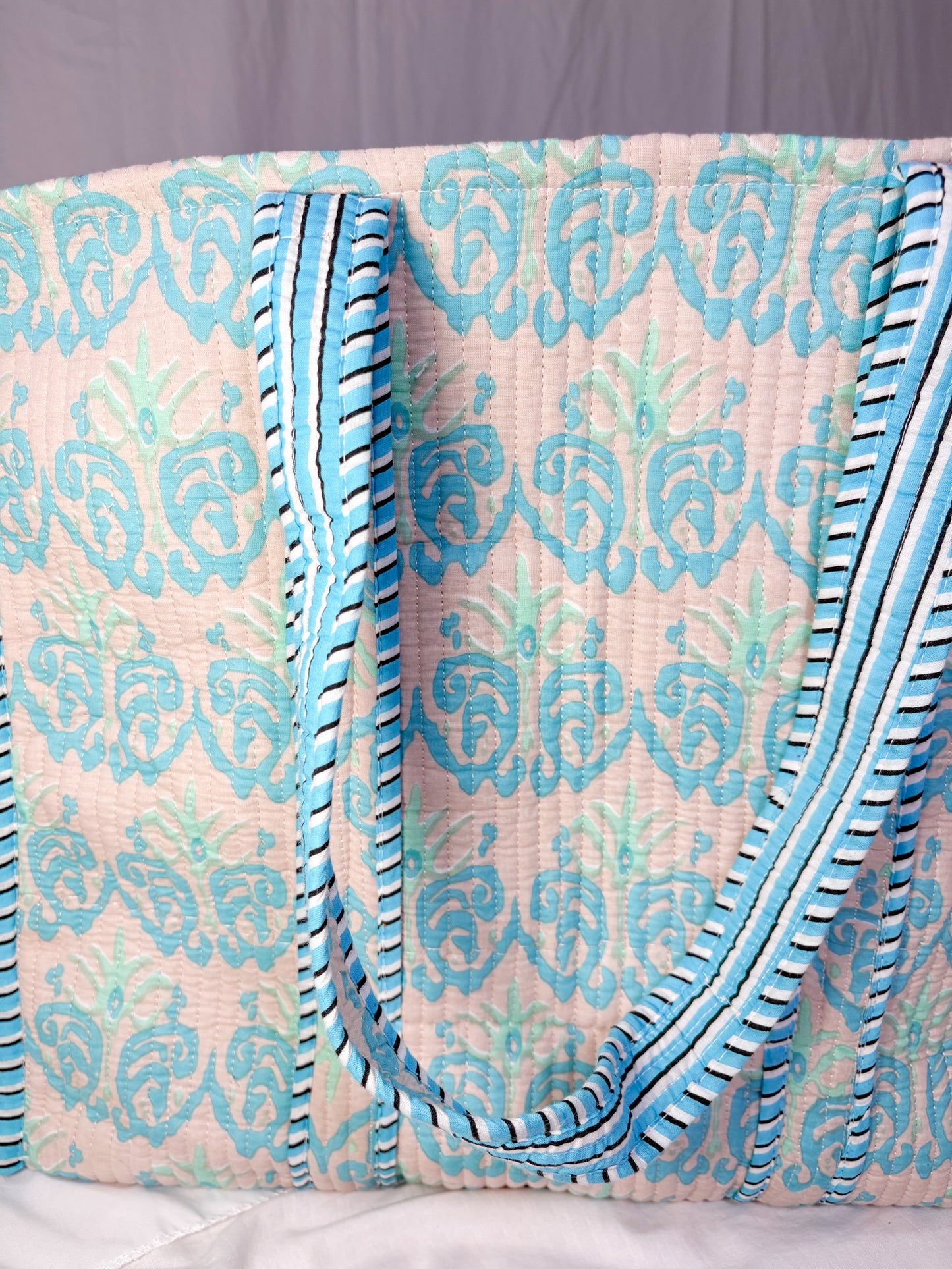 Bolso Shopper Algodón Block Printed Azul