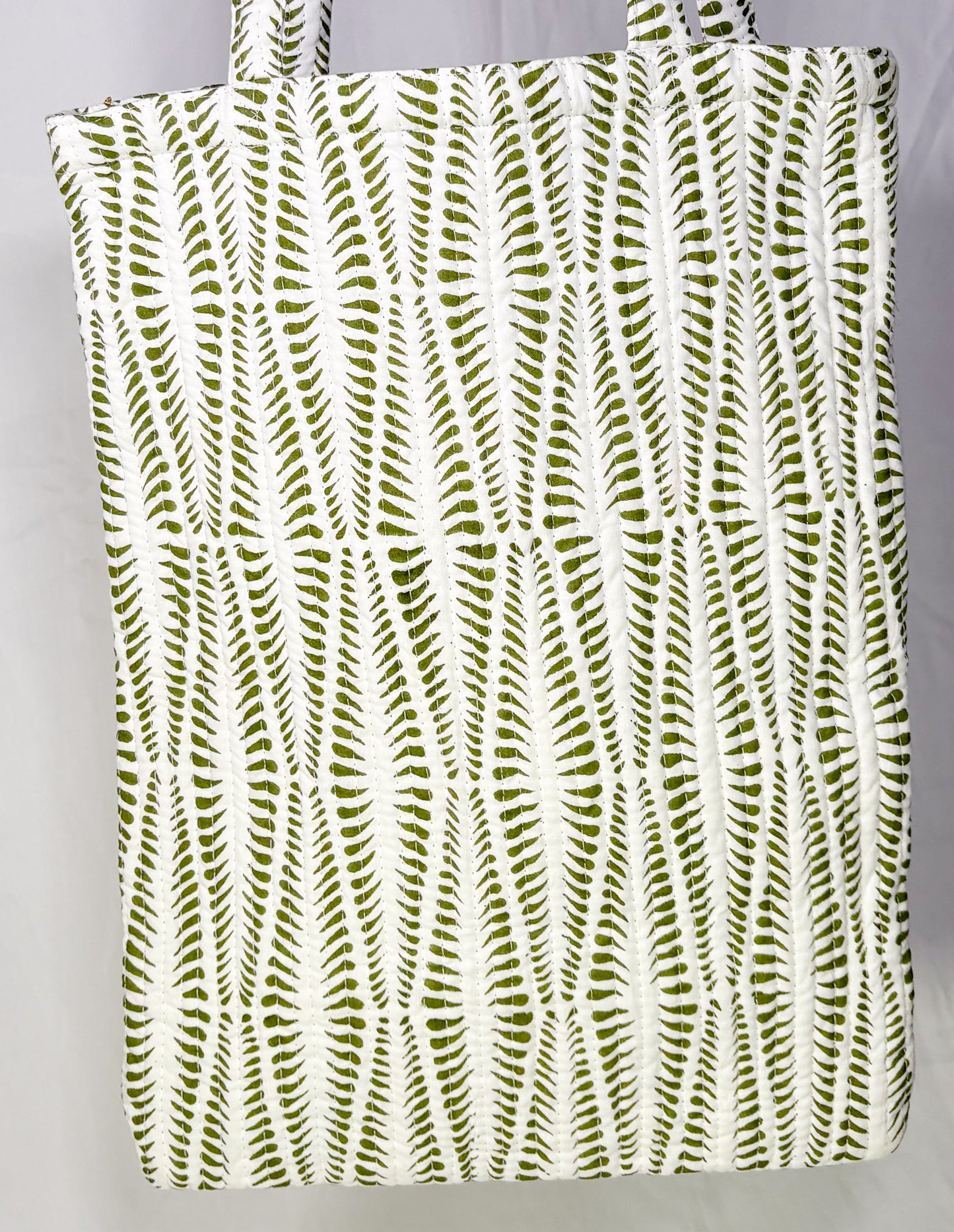 Tote Bag Algodón Block Printed Blanco/Verde