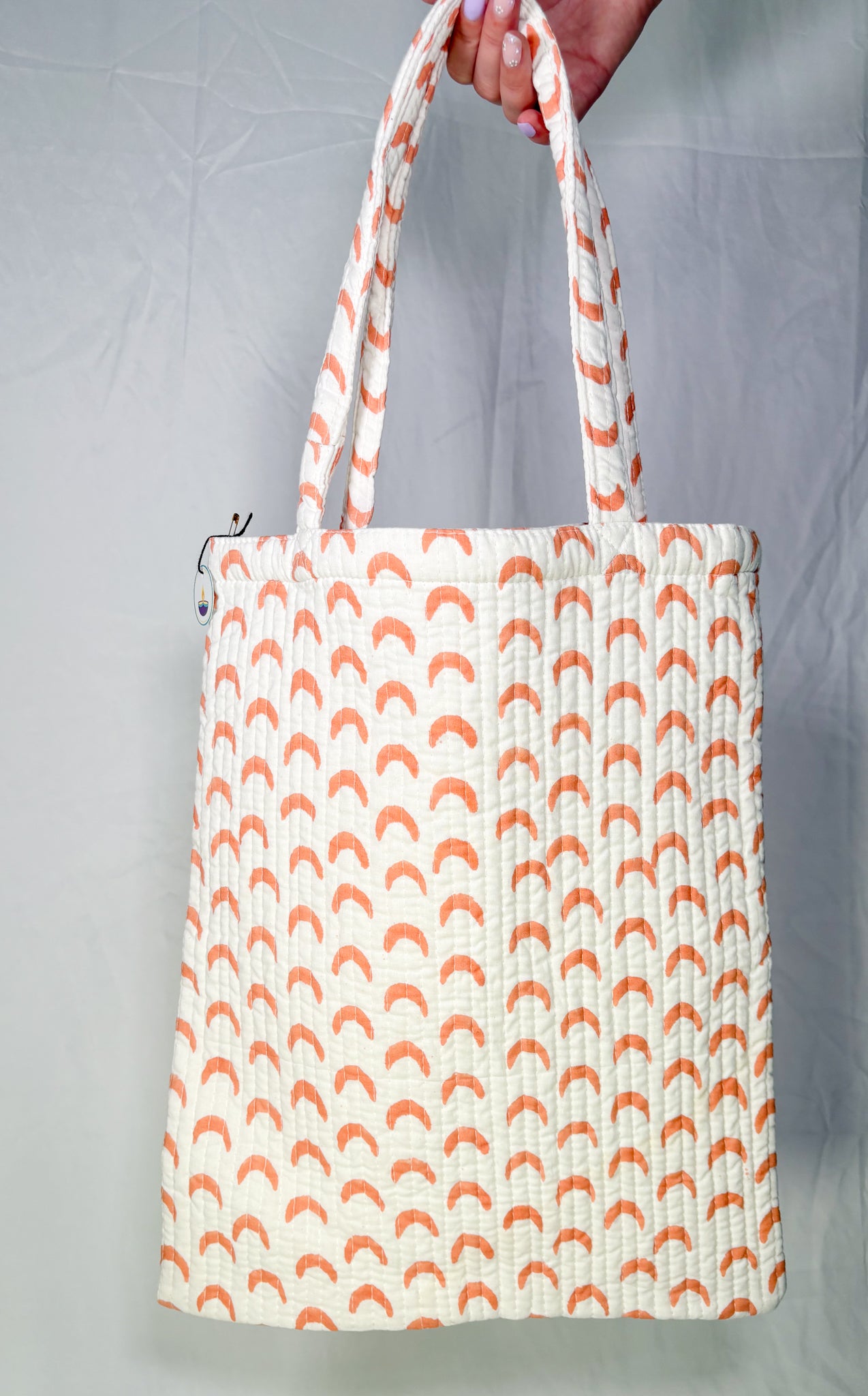 Tote Bag Algodón Block Printed Beige Lunas