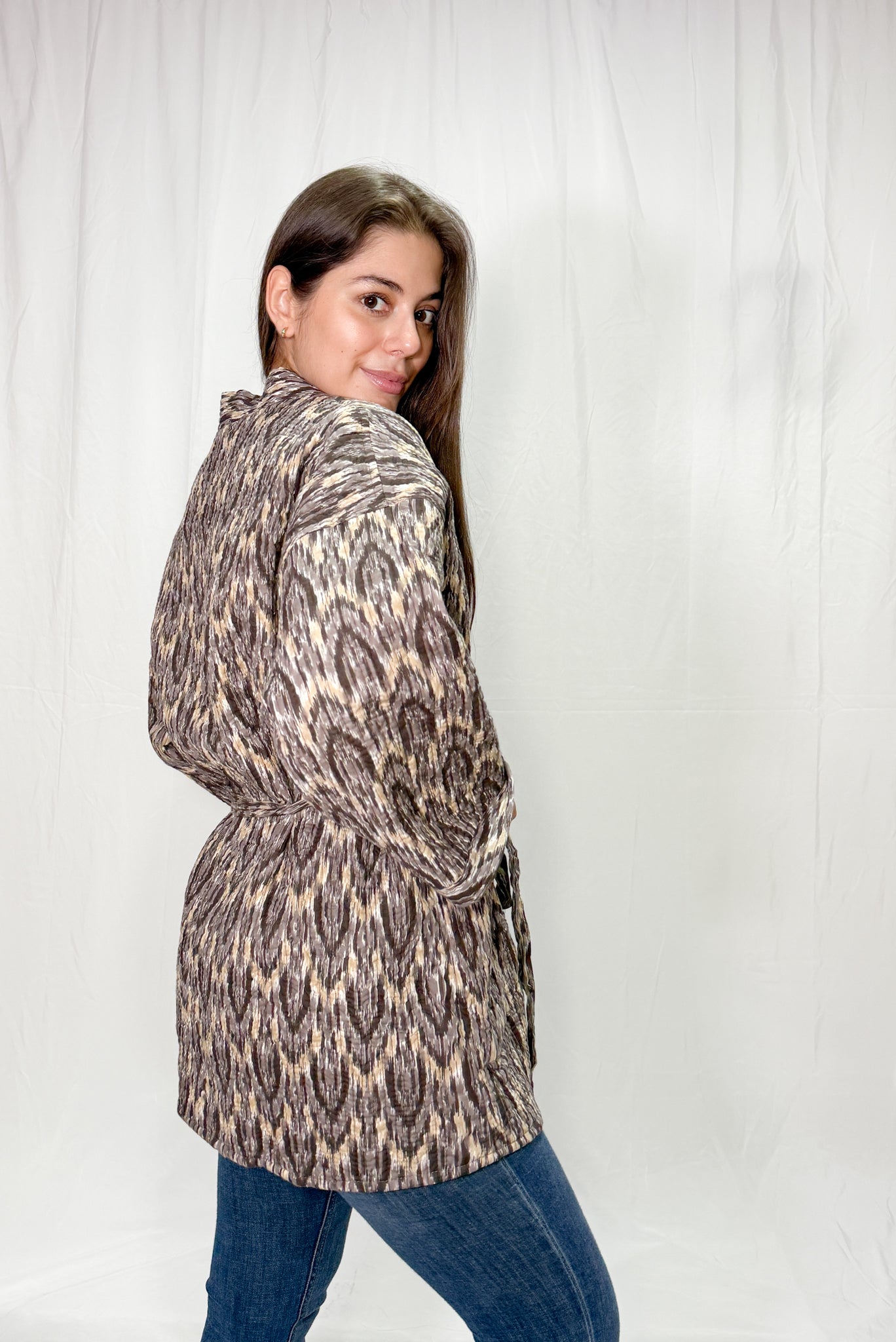 Chaqueta Oversize Algodón Block Printed Café