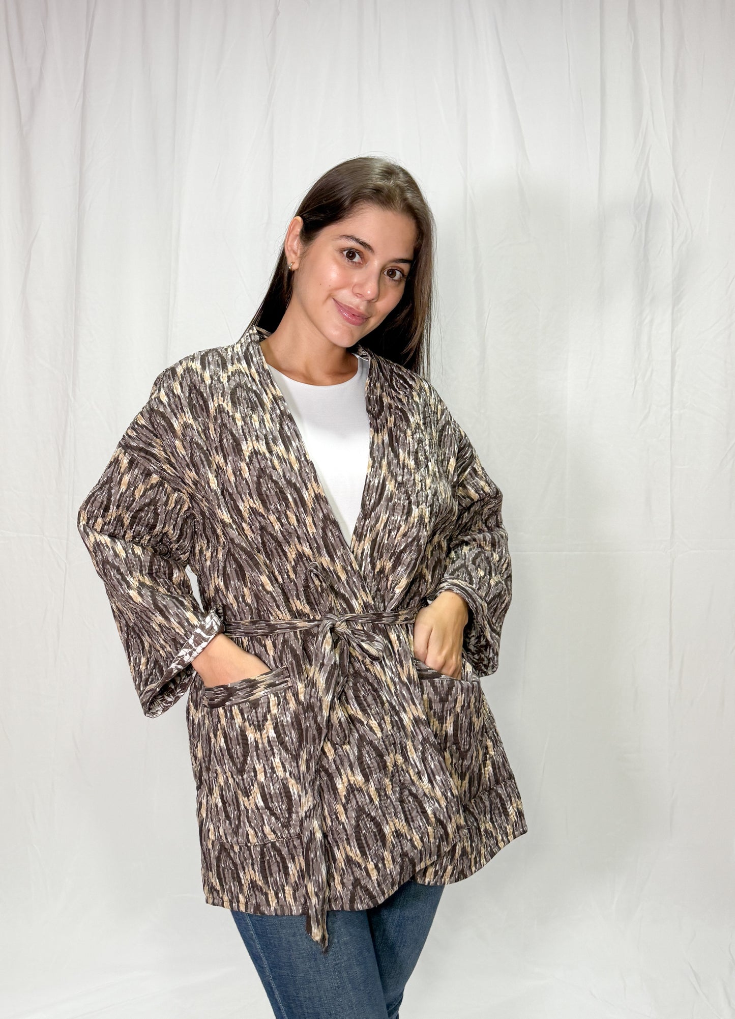 Chaqueta Oversize Algodón Block Printed Café