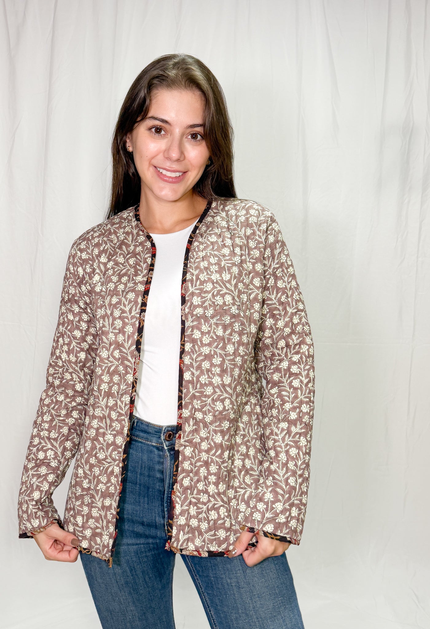 Chaqueta Algodón Block Printed Café