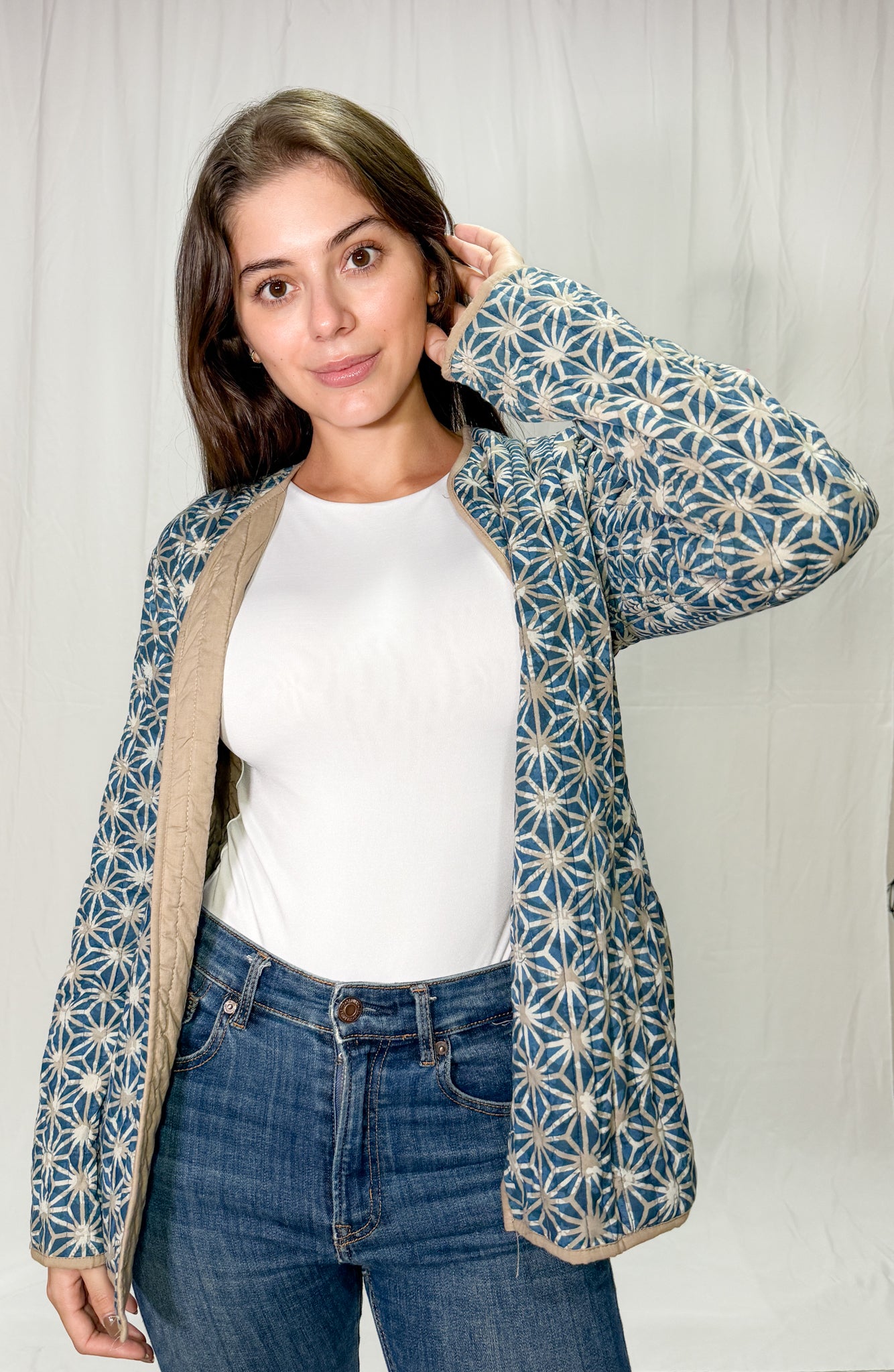 Chaqueta Algodón Block Printed Azul/Café