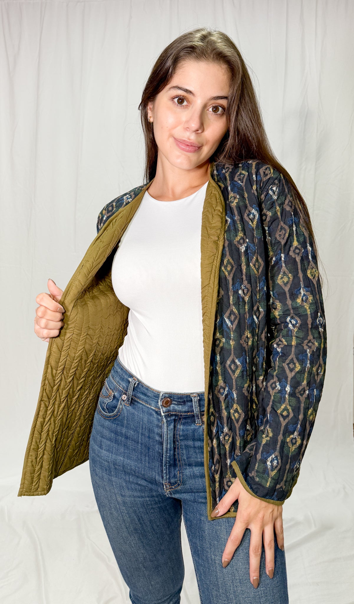 Chaqueta Algodón Block Printed Verde/Azul