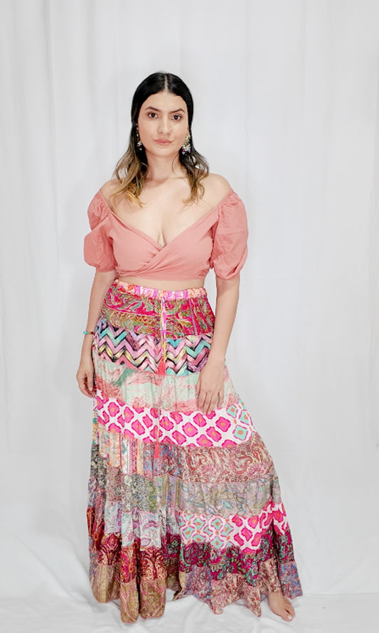 Falda Seda Retazos Tonos Rosa 1