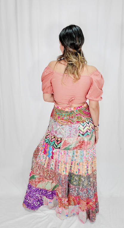 Falda Seda Retazos Tonos Rosa 1