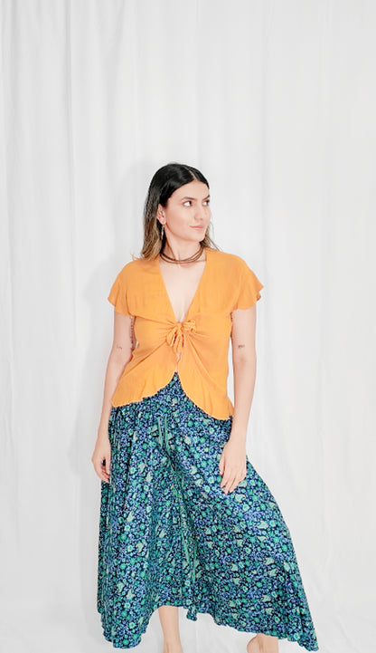 Pantalón Falda Seda Azul Rey/Verde