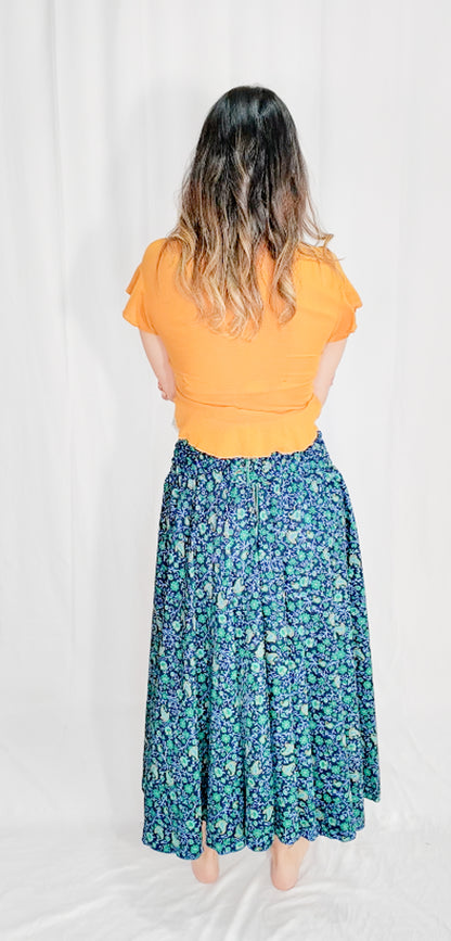 Pantalón Falda Seda Azul Rey/Verde