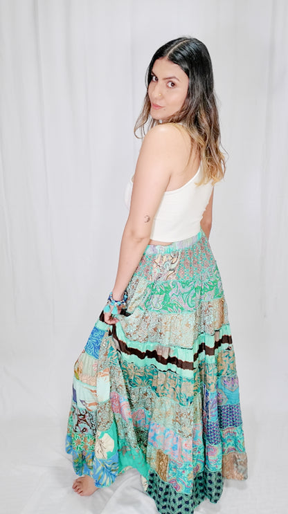Falda Seda Retazos Tonos Azul/Verde 6