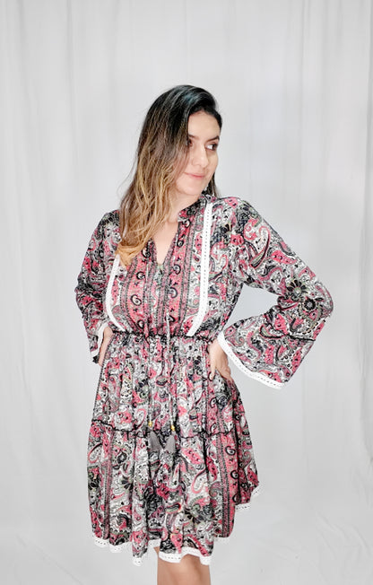 Vestido Corto Boleros Negro/Rosa