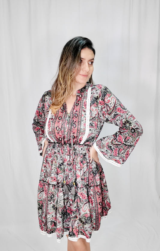 Vestido Corto Boleros Negro/Rosa