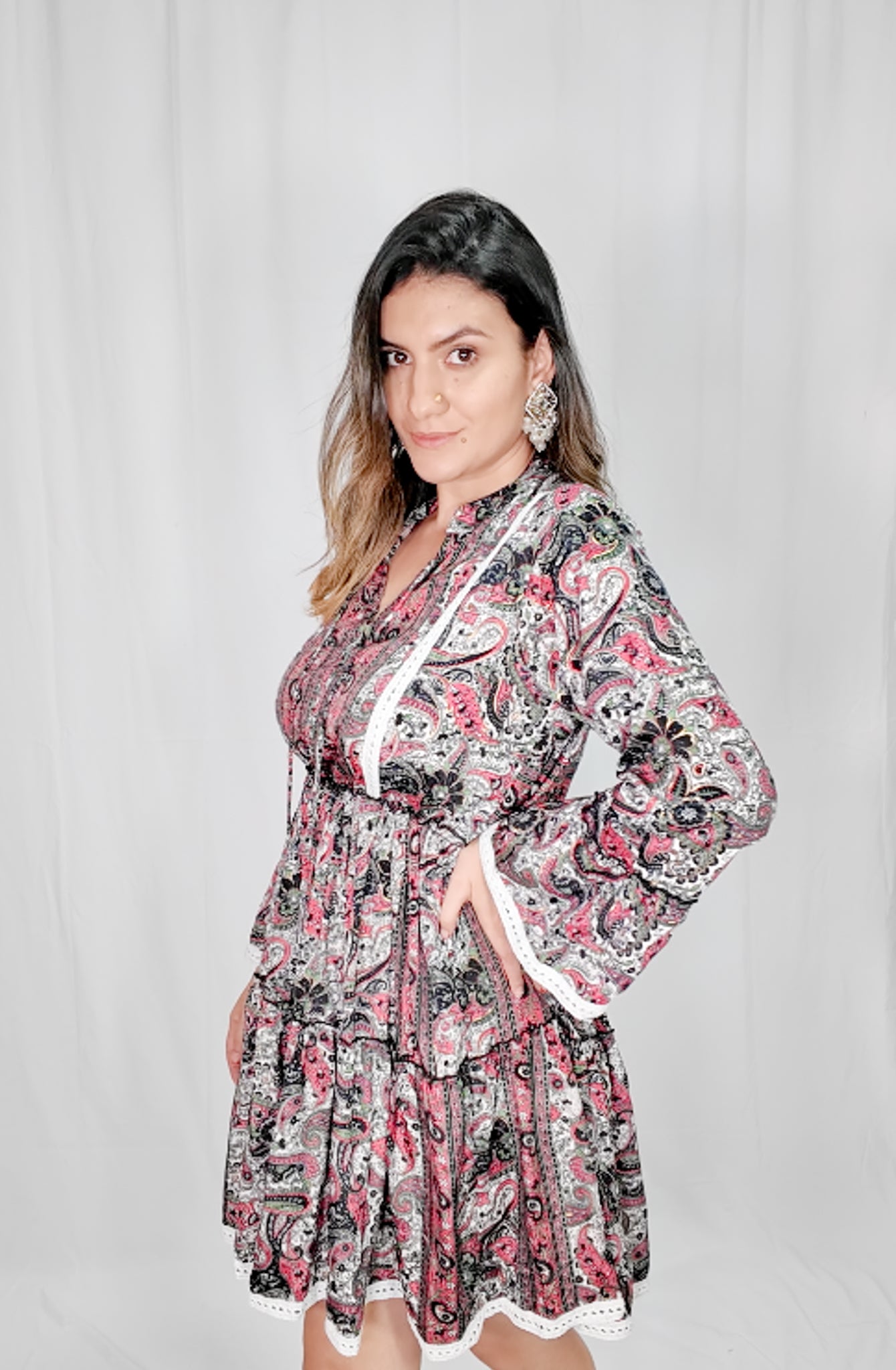 Vestido Corto Boleros Negro/Rosa