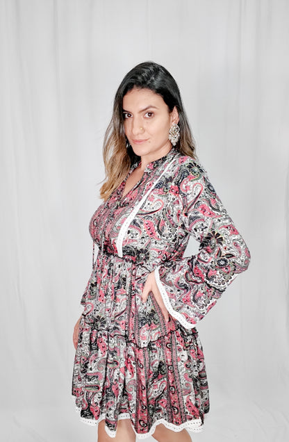 Vestido Corto Boleros Negro/Rosa