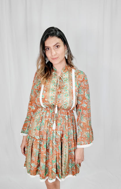 Vestido Corto Boleros Naranja/Verde