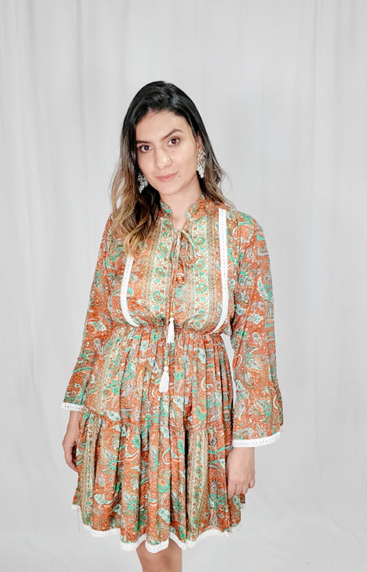 Vestido Corto Boleros Naranja/Verde