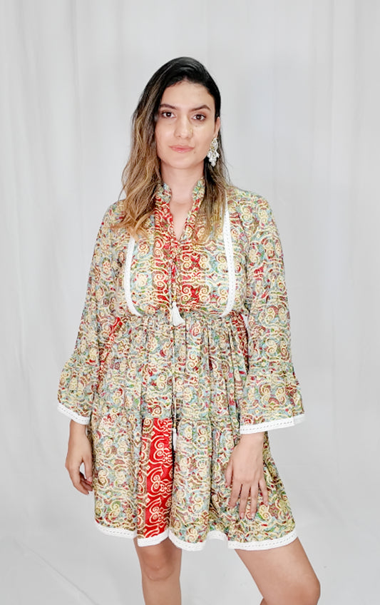 Vestido Corto Boleros Amarillo/Rojo