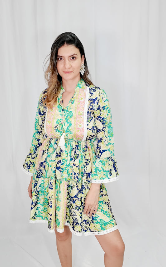 Vestido Corto Boleros Verde/Azul