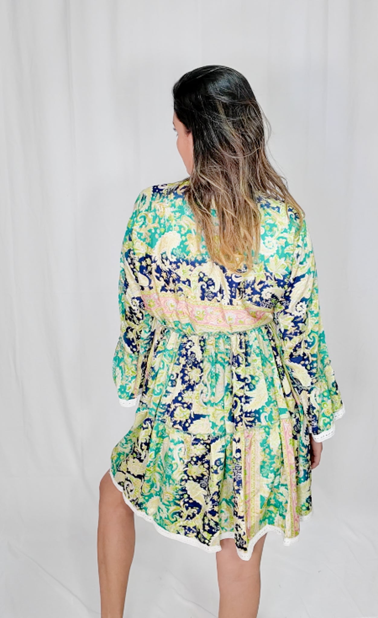 Vestido Corto Boleros Verde/Azul