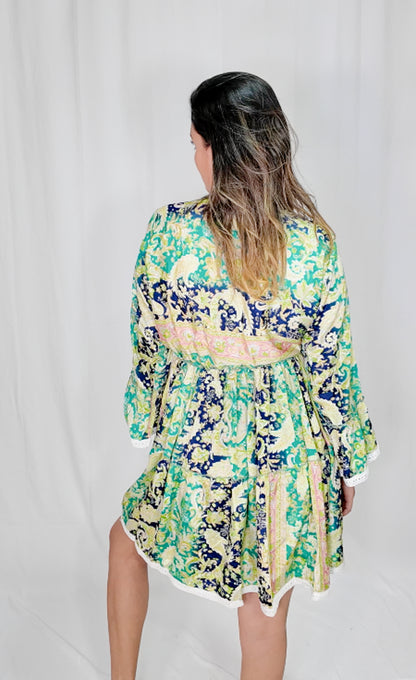 Vestido Corto Boleros Verde/Azul