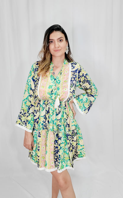 Vestido Corto Boleros Verde/Azul