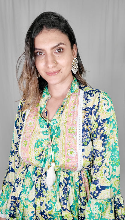 Vestido Corto Boleros Verde/Azul