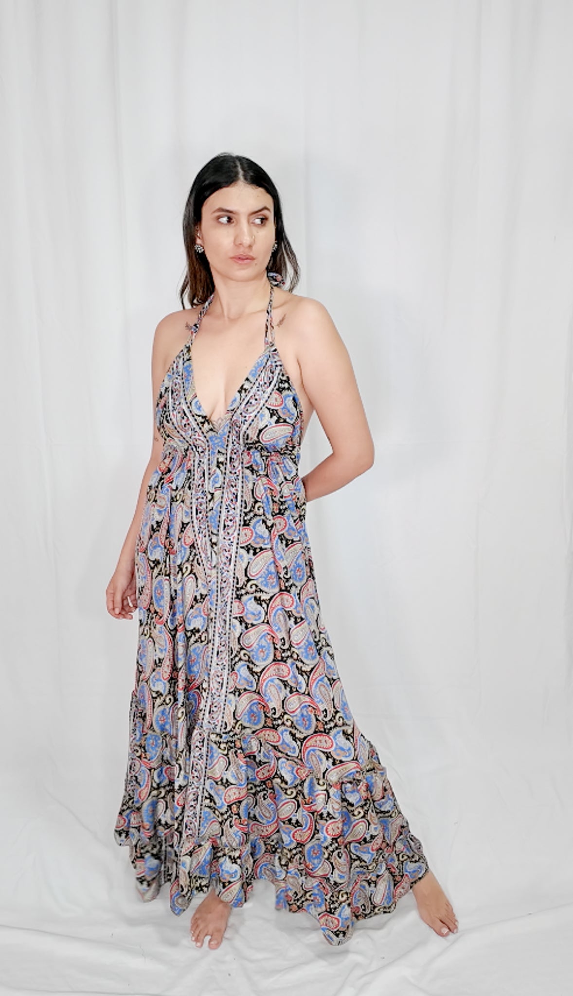 Vestido Largo Boleros Escote Profundo Negro/Azul/Rojo