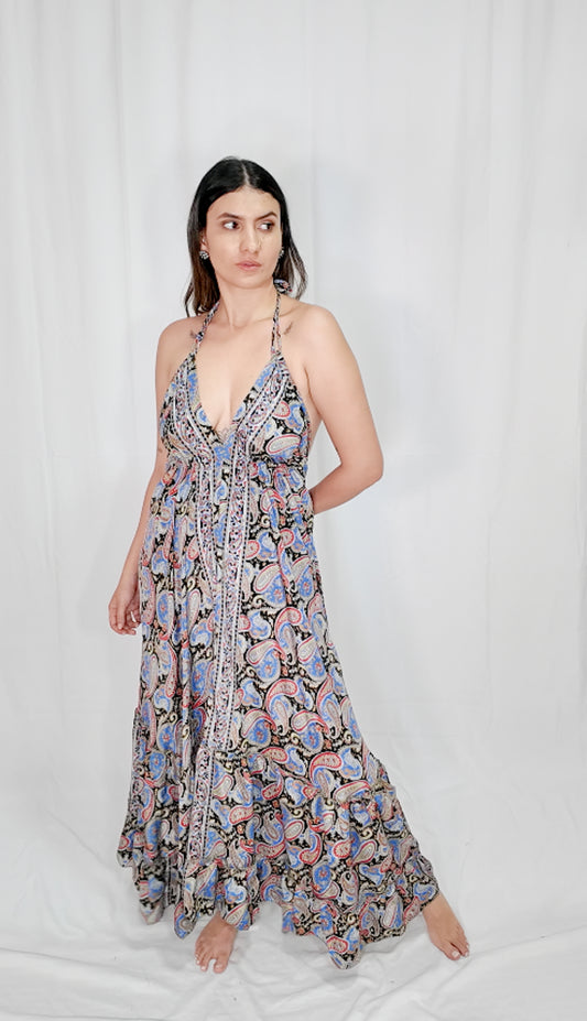 Vestido Largo Boleros Escote Profundo Negro/Azul/Rojo