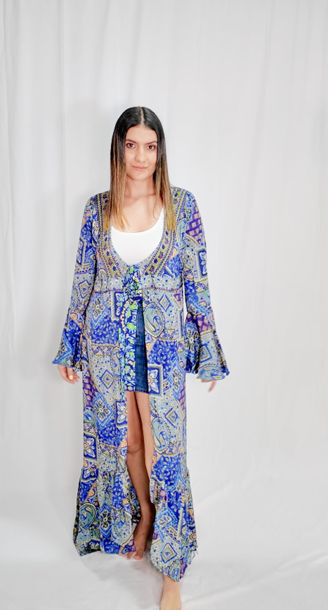 Kimono/Vestido Seda Azul